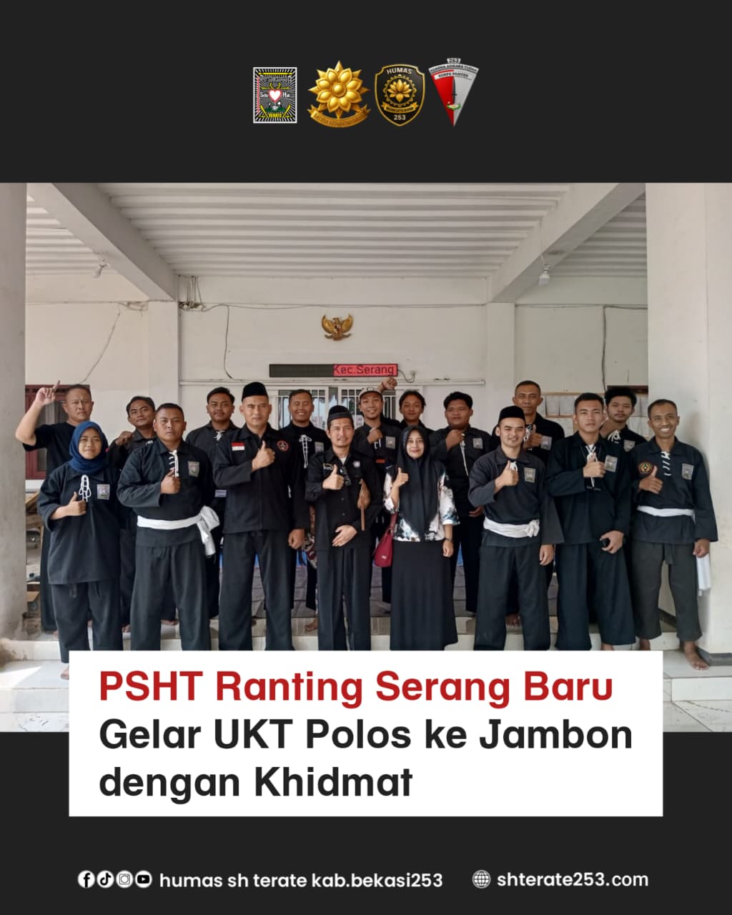 Ujian Kenaikan Tingkat (UKT) dari pra polos ke sabuk polos dan sabuk polos ke sabuk jambon dilaksanakan oleh Ranting Serang baru Cabang Kabupaten Bekasi Pusat Madiun di Alun-alun kelurahan Jayasampurna